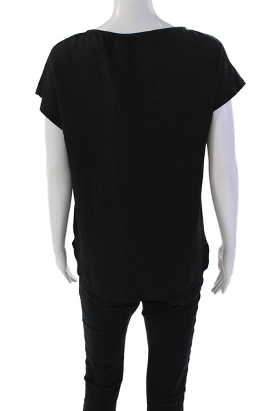 Estelle & Finn Womens Round Neck Short Sleeve Pullover Blouse Top Black Sz XS