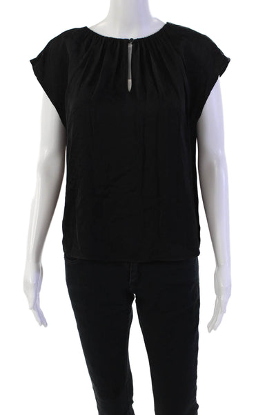 Velvet Womens Keyhole Round Neck Sleeveless Pullover BlouseTop Black Size XS