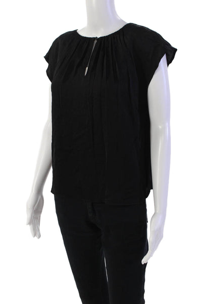 Velvet Womens Keyhole Round Neck Sleeveless Pullover BlouseTop Black Size XS