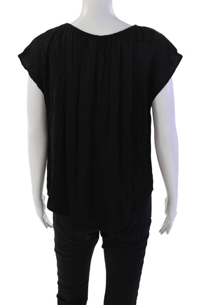Velvet Womens Keyhole Round Neck Sleeveless Pullover BlouseTop Black Size XS