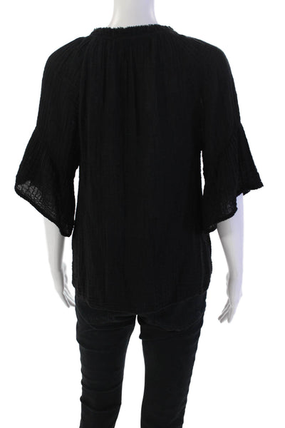 Michael Stars Womesn Cotton Textured Short Sleeve Blouse Top Black Size XS