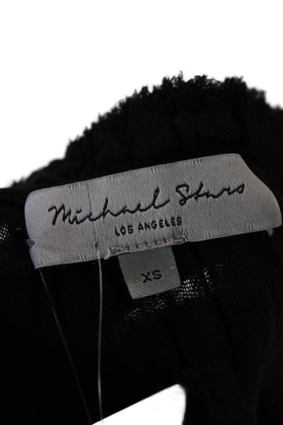 Michael Stars Womesn Cotton Textured Short Sleeve Blouse Top Black Size XS