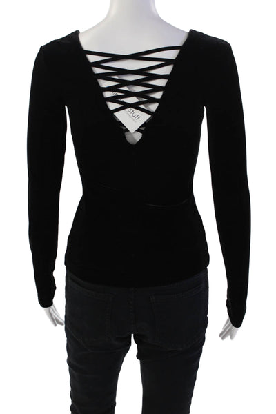 Bailey 44 Womens Velvet Lace Up Long Sleeve Pullover Blouse Top Black Size XS