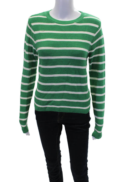 MNG Womens Cotton Long Sleeve Striped Sweater Top Green Size M