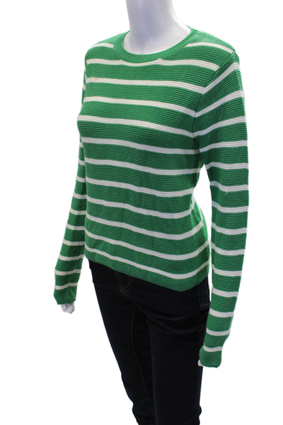 MNG Womens Cotton Long Sleeve Striped Sweater Top Green Size M