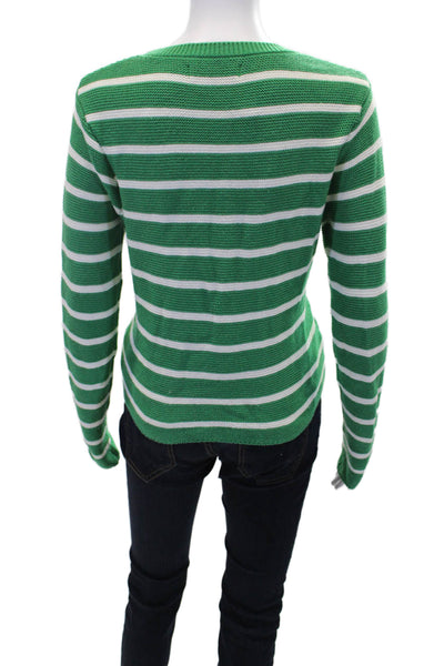 MNG Womens Cotton Long Sleeve Striped Sweater Top Green Size M