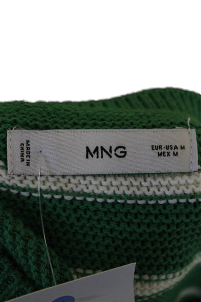 MNG Womens Cotton Long Sleeve Striped Sweater Top Green Size M