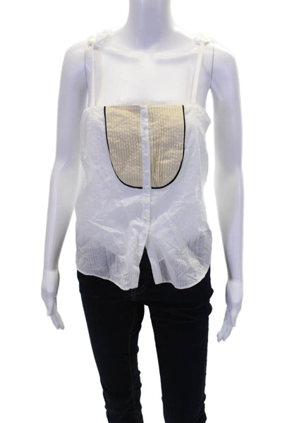 Zara Womens Cotton Spaghetti Strap Pleated Colorblock Top White Size S