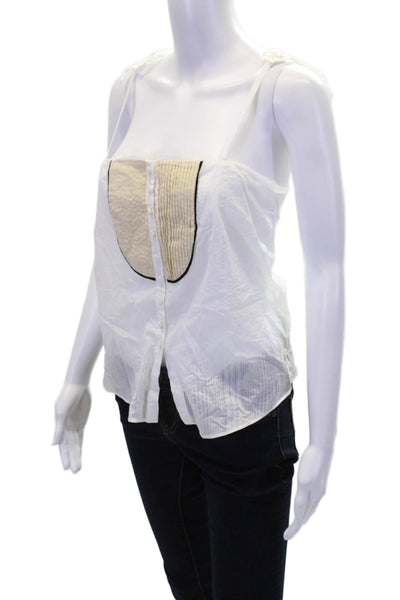 Zara Womens Cotton Spaghetti Strap Pleated Colorblock Top White Size S