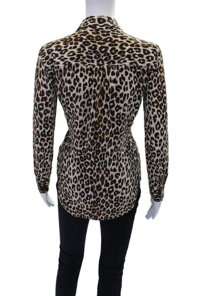 Equipment Femme Womens Silk Leopard Print Button Down Blouse Beige Size XS