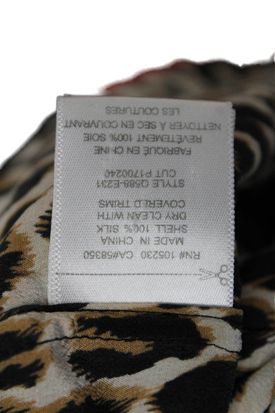 Equipment Femme Womens Silk Leopard Print Button Down Blouse Beige Size XS