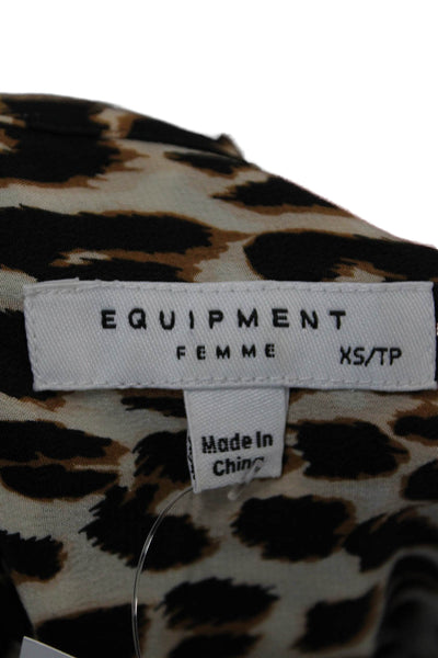 Equipment Femme Womens Silk Leopard Print Button Down Blouse Beige Size XS