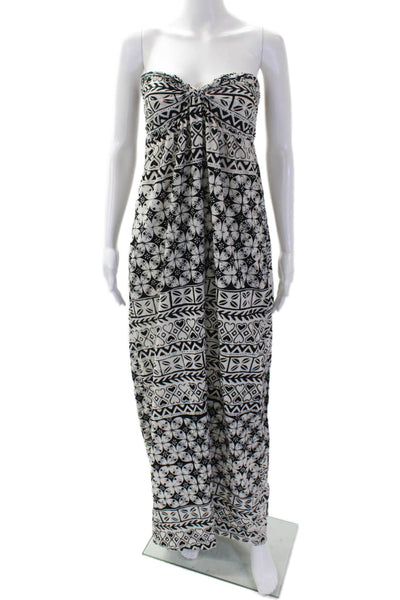 Indah Womens Cotton Abstract Pattern Sweetheart Sleeveless Dress White Size L