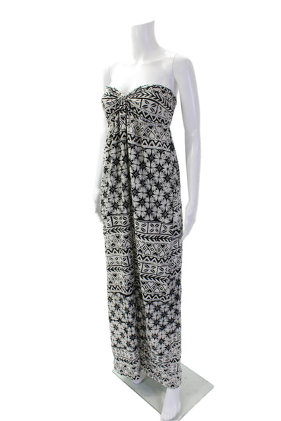 Indah Womens Cotton Abstract Pattern Sweetheart Sleeveless Dress White Size L