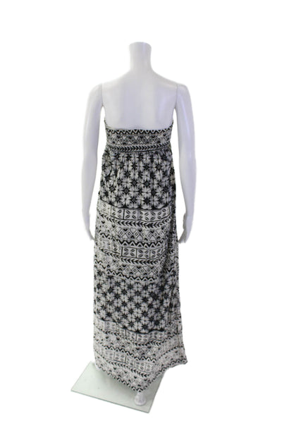 Indah Womens Cotton Abstract Pattern Sweetheart Sleeveless Dress White Size L