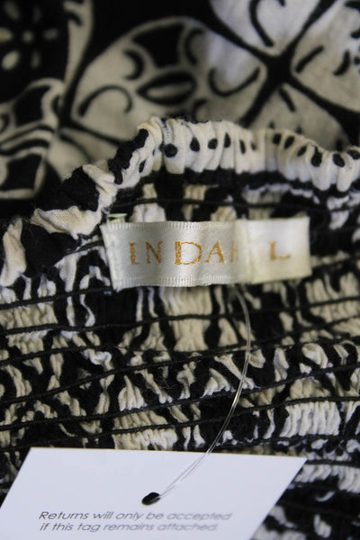 Indah Womens Cotton Abstract Pattern Sweetheart Sleeveless Dress White Size L