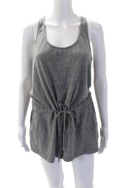 Rory Beca Womens Round Neck Zip Back Drawstring Waist Romper Gray Size L