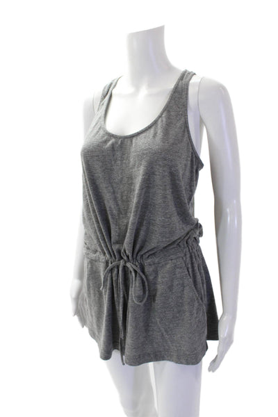 Rory Beca Womens Round Neck Zip Back Drawstring Waist Romper Gray Size L