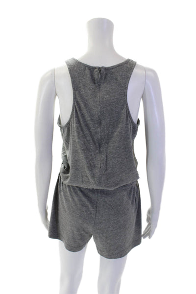 Rory Beca Womens Round Neck Zip Back Drawstring Waist Romper Gray Size L