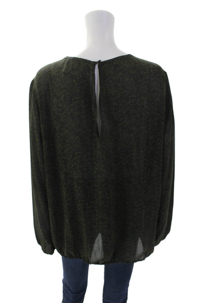 Michael Kors Womens Animal Print V-Neck Long Sleeve Blouse Top Green Size XL