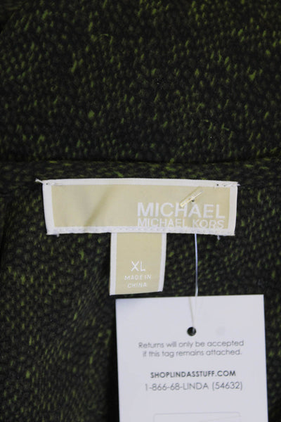 Michael Kors Womens Animal Print V-Neck Long Sleeve Blouse Top Green Size XL