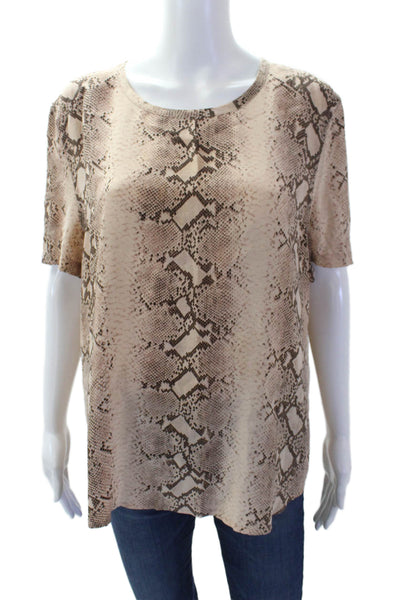 Equipment Femme Womens Silk Animal Print  Short Sleeve Top Beige Size L