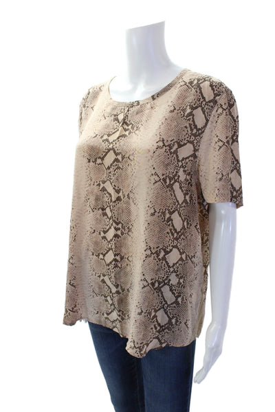Equipment Femme Womens Silk Animal Print  Short Sleeve Top Beige Size L