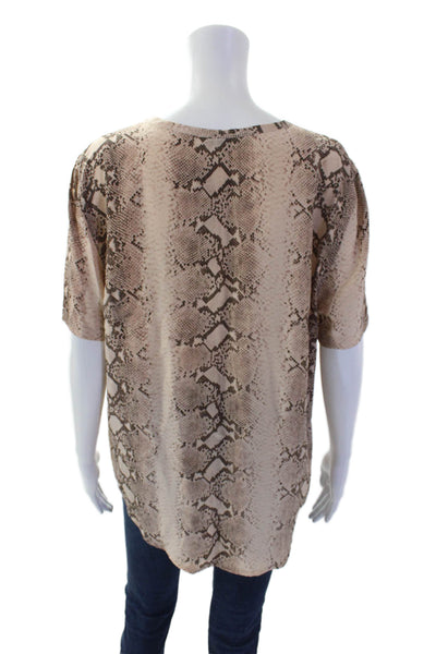 Equipment Femme Womens Silk Animal Print  Short Sleeve Top Beige Size L