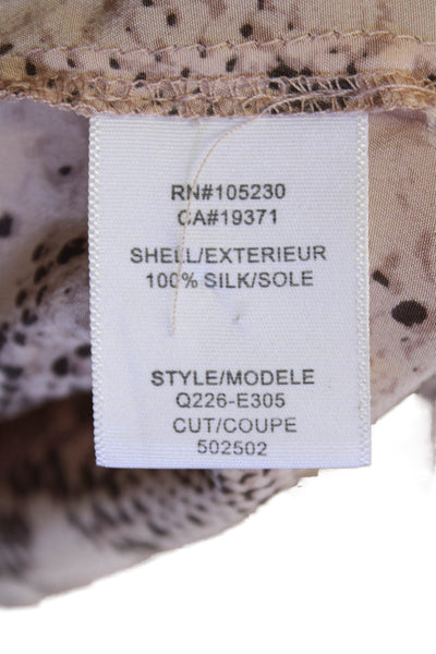Equipment Femme Womens Silk Animal Print  Short Sleeve Top Beige Size L