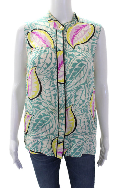 Theory Womens Silk Floral Print Sleeveless Blouse Top Multicolor Size S