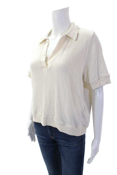 Madewell Womens Cotton Knit Texture Deep V-Neck Short Sleeve Top Beige Size L