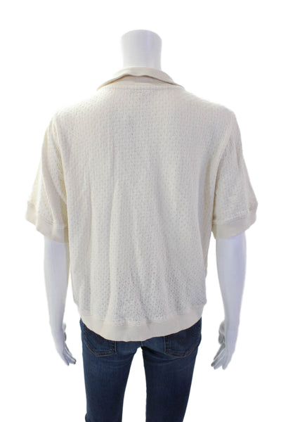 Madewell Womens Cotton Knit Texture Deep V-Neck Short Sleeve Top Beige Size L