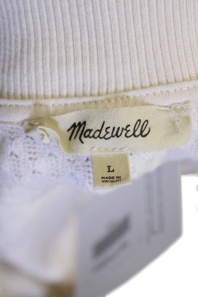 Madewell Womens Cotton Knit Texture Deep V-Neck Short Sleeve Top Beige Size L