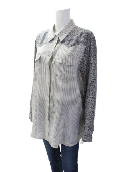Equipment Femme Womens Silk Abstract Print Button Down Blouse White Size L
