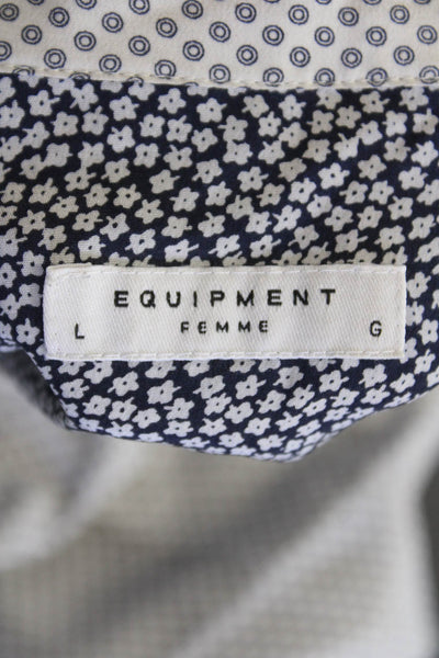 Equipment Femme Womens Silk Abstract Print Button Down Blouse White Size L