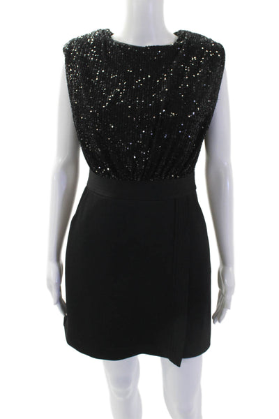 LDT Womens Sequined Sleeveless Knee Length A Line Dress Black Size 2