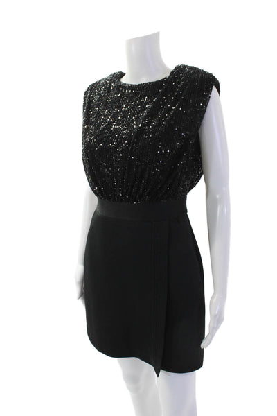 LDT Womens Sequined Sleeveless Knee Length A Line Dress Black Size 2