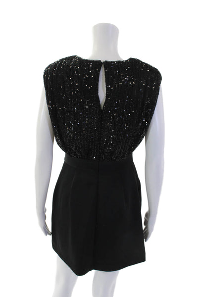 LDT Womens Sequined Sleeveless Knee Length A Line Dress Black Size 2
