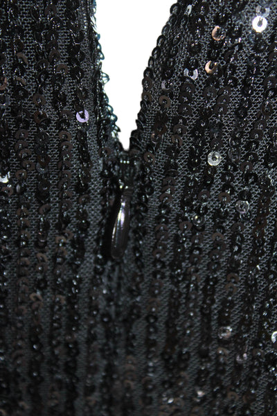 LDT Womens Sequined Sleeveless Knee Length A Line Dress Black Size 2