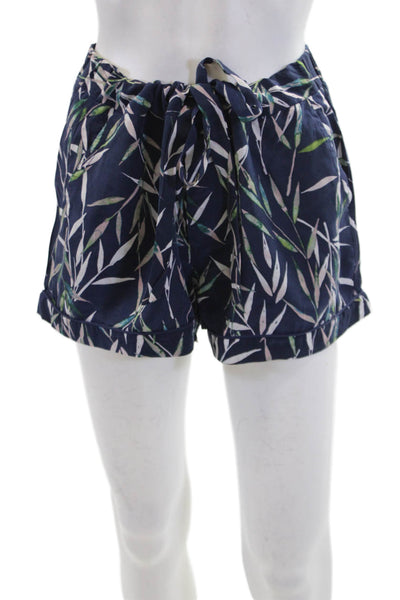 Equipment Femme Womens Leaf Print Stretch Casual Tied Shorts Blue Size S