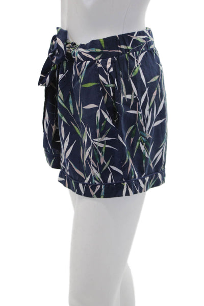 Equipment Femme Womens Leaf Print Stretch Casual Tied Shorts Blue Size S