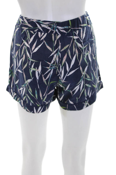 Equipment Femme Womens Leaf Print Stretch Casual Tied Shorts Blue Size S