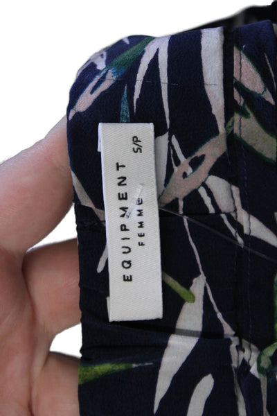 Equipment Femme Womens Leaf Print Stretch Casual Tied Shorts Blue Size S