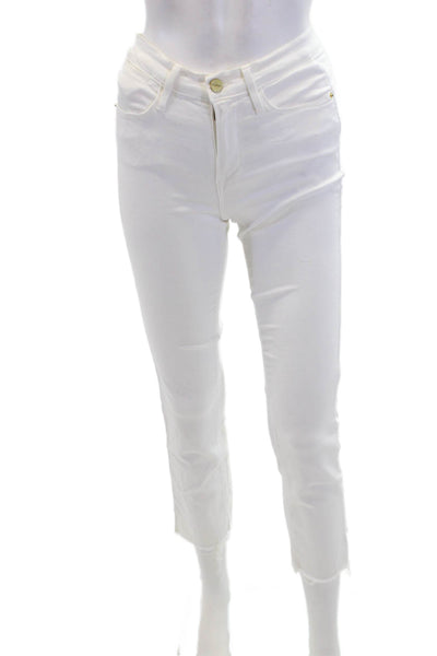 Frame Denim Womens Le High Straight Mid-Rise Frayed Jeans White Size 25