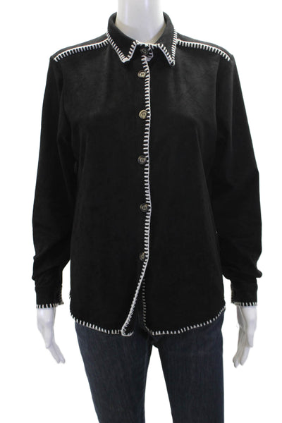 Muze Womens Collared Long Sleeve Casual Button-Down Shirt Black Size M