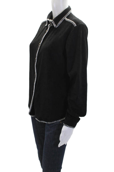 Muze Womens Collared Long Sleeve Casual Button-Down Shirt Black Size M
