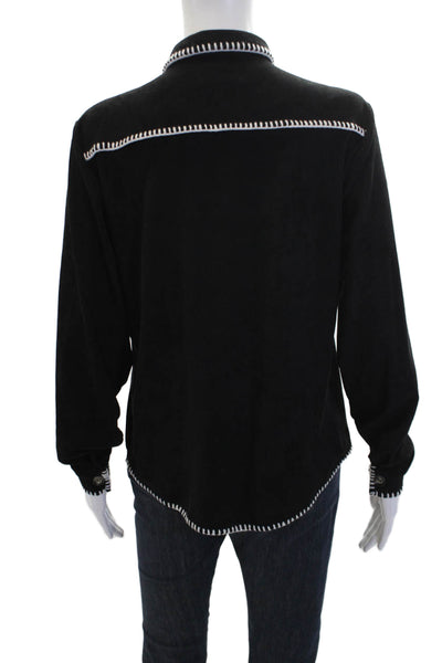 Muze Womens Collared Long Sleeve Casual Button-Down Shirt Black Size M