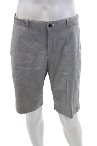 Michael Kors Mens Cotton Flat Front Striped Casual Shorts Black White Size 33