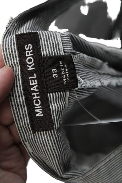 Michael Kors Mens Cotton Flat Front Striped Casual Shorts Black White Size 33