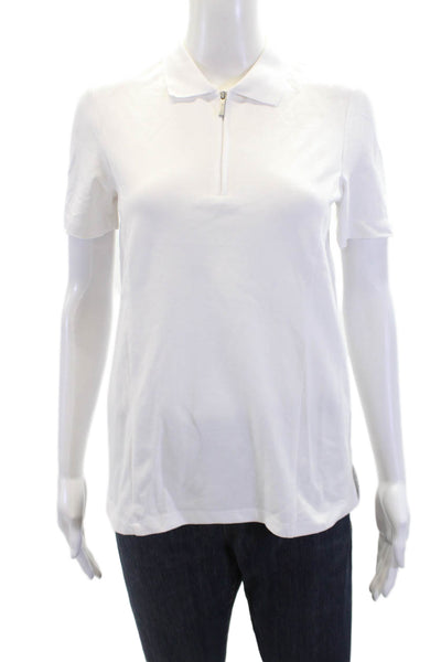 Renuar Womens Cotton Collared 1/2 Zippered Short Sleeve Blouse Top White Size XS